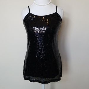 Basic Black Sequin tank top size large New *